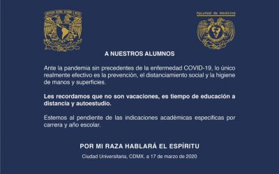 Comunicado a nuestros alumnos de la Facultad de Medicina UNAM (17-3-2020)