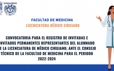 Convocatoria para el registro de invitadas e invitados permanentes representantes del alumnado de la licenciatura de Médico Cirujano; ante el Consejo Técnico de la Facultad de Medicina para el periodo 2022-2024